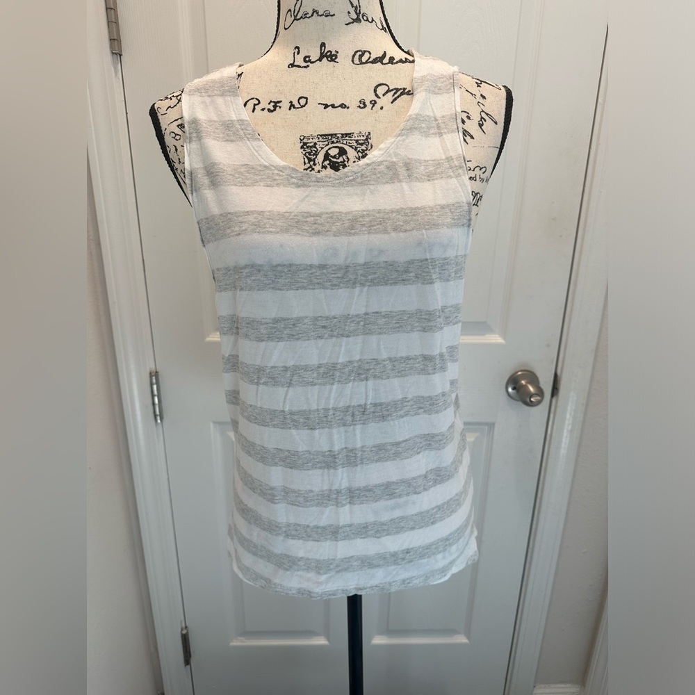2013 Victoria's Secret White and Light Gray Striped Tank Top